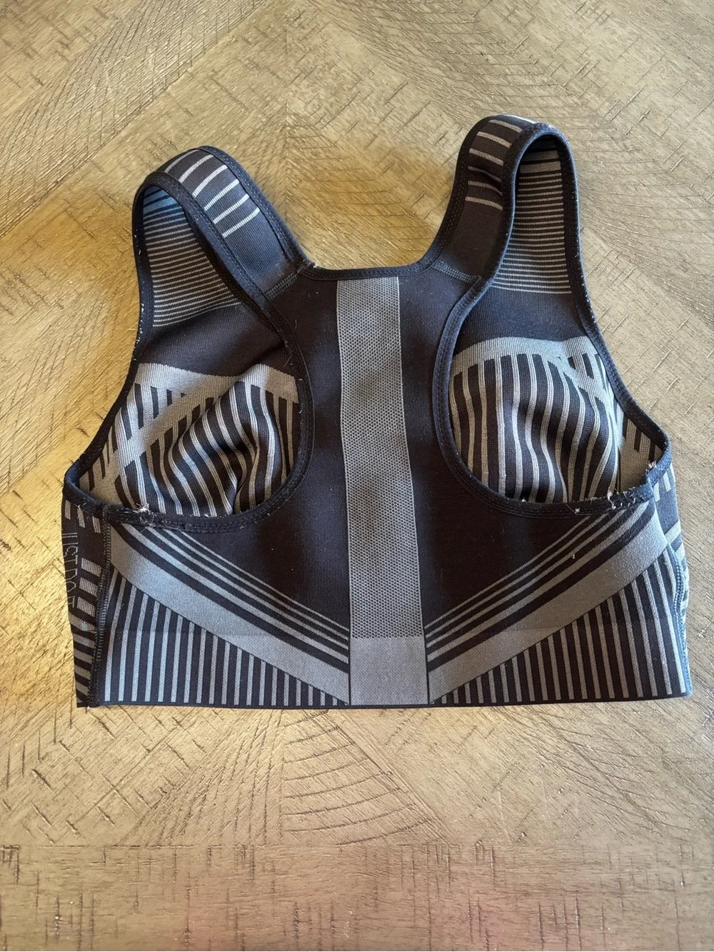Nike Black and Gray Striped Athletic Sports Bra